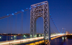 George Washington Bridge lit up in blue for prostate cancer awareness