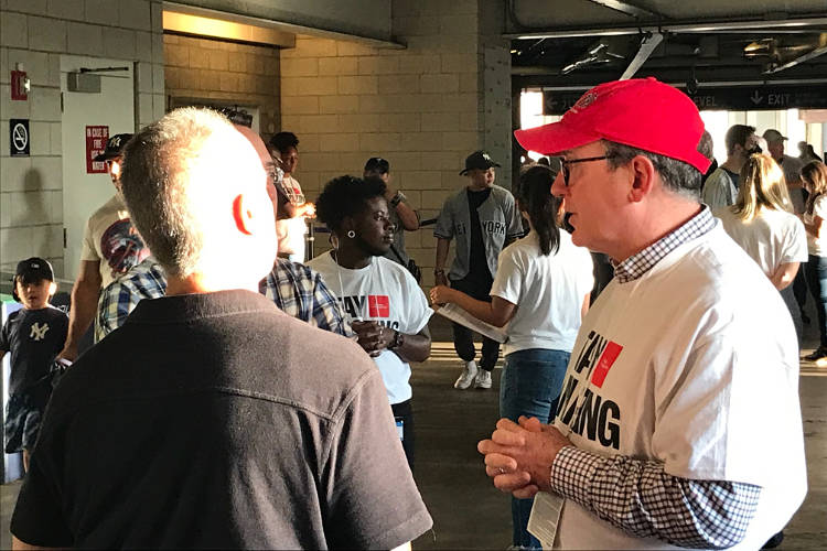 Dr Jim McKiernan chats with men about prostate cancer at Yankee Stadium