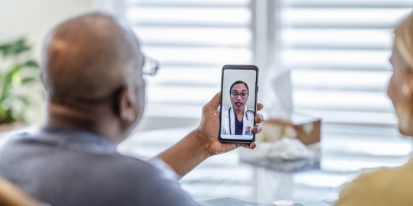 An older man on a telemedicine call with a doctor