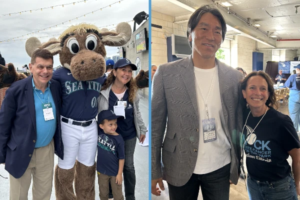 The Mariners Moose with a few Seattle fans; Matsui with the team from Montefiore