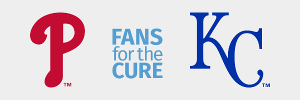 Logos for The Philadelphia Phillies, Fans for the Cure, and the Kansas City Royals