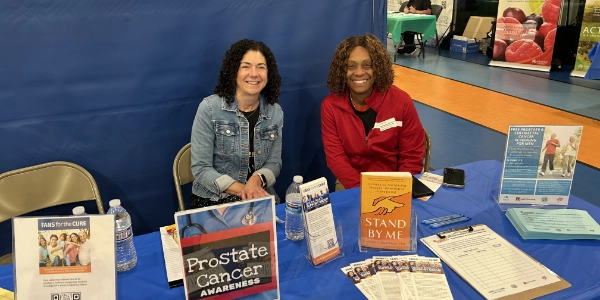 Karen Shafer at a Fans for the Cure information table.
