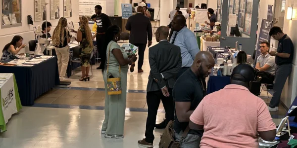Men attending a health fare 